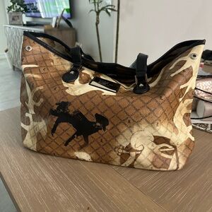L.A.M.B. Brown, cream and Black Graphic Tote